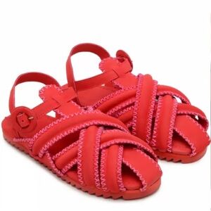 FARM Rio Zig Zag Stitch Vegan Leather Sandals – Red & Purple – Size 8 – Brazil